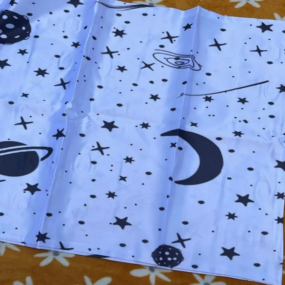 NEW White Satin Body Pillow Case w/ Black Star Pattern Astrology Cosmic Print